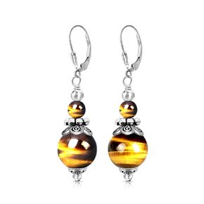 Natural Black Obsidian Stone Bead Drop Earrings,Antique Retro Dainty Two-Stones Gemstone Dangle Earrings,Quartz Crystal Boho Bohemian Earrings for Women (A01_Black Obsidian)