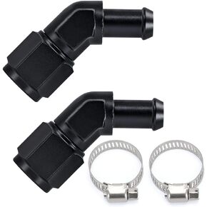 PTNHZ 6AN Female to 5/16" Barb Hose Fitting 90 Degree Swivel w/Clamp Anodized Aluminum Alloy Black (2 Pack)