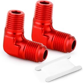 GASHER 2PCS 90 Degree Elbow 4AN Male to 1/8" NPT Male Flare Aluminum Adapter Fitting Red