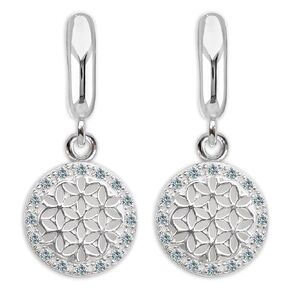 Flower of Life Mandala Earrings - 925 Sterling Silver -Vintage Filigree Boho Sacred Geometry Jewelry for Women - Small Seed of Life Earring with CZ - Handmade