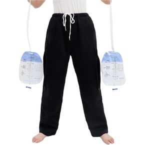 Catheter Pants for Men/Women, Urine Leg Bag Holder Pants with Dual Zippered Pockets Holding Two 2000ml Foley Catheter Bags for Nephrostomy, Cystostomy(Grey-M)…