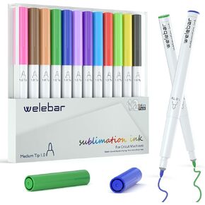 علامات حبر التسامي من Welebar لصانع Cricut 3/Maker/Explore 3/Air 2/Air، 1.0 أقلام متوسطة النقاط غير قابلة للانصهار لأكواب نقل الحرارة سهلة الضغط