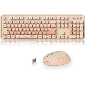 Ussixchare Purple Wireless Keyboard and Mouse Combo Full-Sized Retro Typewriter Keyboard with Round Keycaps 2.4GHz Cute Mouse for Pc Laptop(Purple)