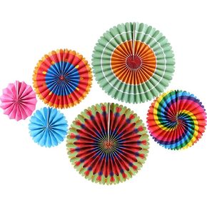 Party Hanging Paper Fans Set of 6, Round Pattern Paper Garlands Decoration for Birthday Bridal Wedding Baby Shower Graduation Events Accessories, Red