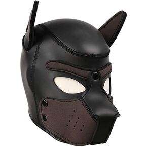 Neoprene Puppy Hood Mask, Removable Cosplay Dog Full Face Pup Hood Mask, Halloween Mask (Black, Large) in Saudi Arabia