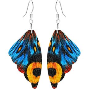 Handmade Moth Butterfly Wing Earrings for Women Girls Faux Leather Colorful Butterfly Wing Earrings Statement Wing Earrings Fashion Insect Jewelry (Blue A) in Saudi Arabia