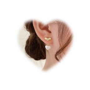 Boho Heart Ear Jacket Earrings for Teen Girls Heart Pearl Earrings Pearl Drop Earrings Gold Heart Stud Earrings Pearl Wedding Earrings Two Ways Front Back Earrings Jewelry for Women Gifts in Kuwait