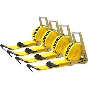 4Pack 4 inch Ratchet Straps 4x30 Truck Strap with Flat Hook for Flatbed Trailer Winch Strap Heavy Duty 4 inch Ratchet Straps Flatbed Yellow
