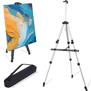 Easel Stand for Painting Canvas, Signs, Display, Poster 17" to 66"Adjuastable Tabletop Art Easel with Portable Bag Silver