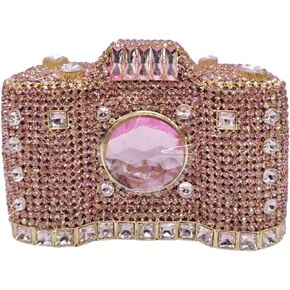 UMREN Novelty Crystal Camera Shaped Clutch Purse for Women Sparkly Rhinestones Evening Clutch Bag Glitter Bridal Prom Handbag