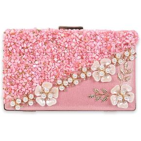 CORIOS Women Flower Evening Bag Rhinestone Clutch Bag Sparkly Crystal Handbag Pearl Beaded Shoulder Bag Bridal Wedding Purse