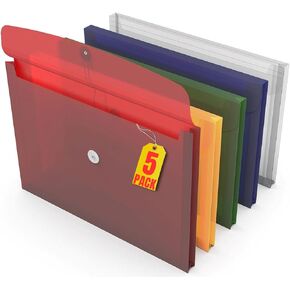 1InTheOffice Poly Envelopes Button & String Closure, Expanding Wallet, Legal Size, Assorted Colors, 5/Pack