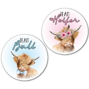 36 2.5-inch Highland Cow Gender Reveal Party Team Bull and Heifer Stickers