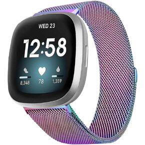 YOYDS Metal Bands for Fitbit Versa 4 /Fitbit Versa 3/Fitbit Sense/Fitbit Sense 2 for Women men,Magnetic Clasp Stainless Steel Mesh Loop Adjustable Metal Strap Replacement for Fitbit Versa 4,1 Pack