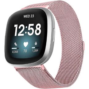 YOYDS Metal Bands for Fitbit Versa 4 /Fitbit Versa 3/Fitbit Sense/Fitbit Sense 2 for Women men,Magnetic Clasp Stainless Steel Mesh Loop Adjustable Metal Strap Replacement for Fitbit Versa 4,1 Pack