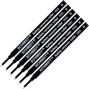 Schmidt 888 Safety Ceramic Rollerball Refill - Black Ink (Broad Tip 1.00mm) - Pack of 6