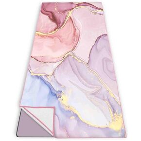 PRUKIVRA منشفة يوجا غير قابلة للانزلاق مع زوايا مناسبة للمرساة، حجم السجادة، ماصة للعرق، منشفة يوجا ساخنة من الألياف الدقيقة للنساء والرجال، 71 بوصة طول × 26 بوصة عرض، رخام وردي in Kuwait