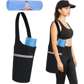 حقيبة سجادة اليوجا مع منشفة: سجادة اليوجا كبيرة الحجم وحقيبة طويلة لحمل إكسسوارات اليوجا مع جيب جانبي يناسب معظم مقاسات السجاد in Kuwait
