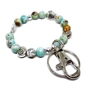 Keychain Bracelet with Beach Charms - Wrist Lanyard for Keys - Birthday Gift for Women - Beaded Keyring