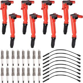 ENA Set of 8 Red Ignition Coil with 16 Platinum Spark Plug Wire Set Compatible with Ford 2017 E-350 Super Duty 2010-2014 F-150 2011-2017 F-250 Super Duty 2011-2017 F-350 Super Duty 6.2L