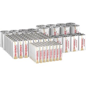 Tenergy 120 Pack Alkaline Batteries, 48 Pack AA Batteries, 48 Pack AAA Batteries, 8 Pack C Size Batteries, 8 Pack D Size Batteries, and 8 Pack 9V Size Batteries for Household Electronics
