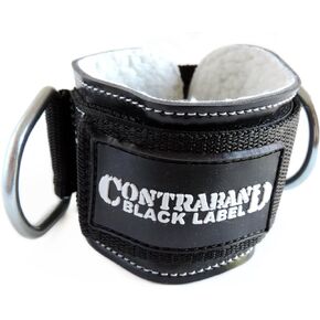 Contraband Black Label 3025 3inch Double Ring Pro Ankle Cuff - Perfect Ankle Strap for Glute Kickbacks on Cable Machines - Adjustable Heavy Duty Nylon Strap & Metal D-Rings - For Men & Women (SINGLE)
