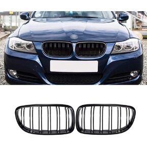 SNA E90 Grill Compatible for 2009-2011 BMW 3 Series E90 E91 (Double Slats Gloss Black Kidney Grille, 2-pc Set)