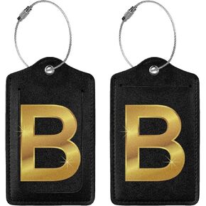 2 Pack Gold Print "A" Lettering Luggage Tag for Suitcase, Steel Loop with Privacy Cover ID Label, Travel Birthday Gift for Men Women