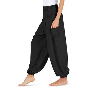 HOMECLASS6 Thai Harem Pants Women - Casual Bohemian Hippie Boho Yoga Pants with Deep Pockets - Solid Color