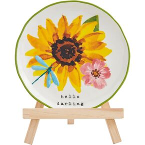 Mud Pie Yellow Floral Plate In Easel; assembled 9" x 7"