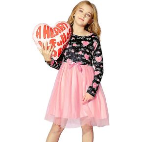 PATPAT Little Big Girl Star Sequined Glitter Design Mock Neck Mesh Splice Long-Sleeve Dress