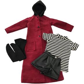 niannyyhouse 1/3 1/4 1/6 BJD Dolls Clothes Burgundy Overcoat Striped T-Shirt Leather Shorts Socks Ball Jointed Dolls Accessories Dress Up Gift (1/4BJD) in Saudi Arabia