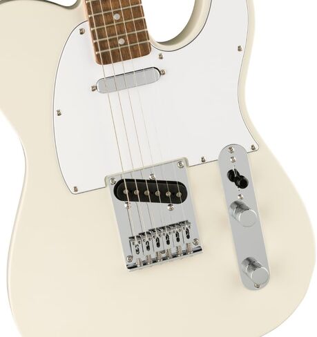 Fender Telecaster Guitar Squier Affinity Series لوحة أصابع الغار الهندية، حزمة بيضاء أوليمبية مع 12x ريشة جيتار فندر وقطعة قماش لتلميع الأدوات الصوتية السائلة in Saudi Arabia