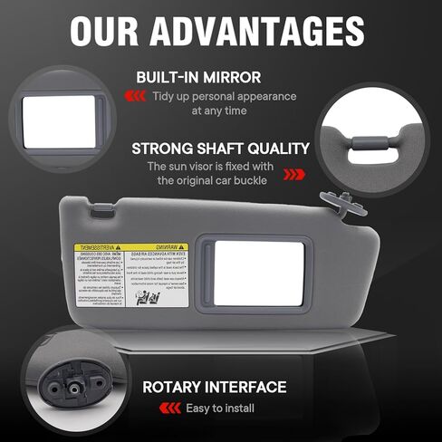 Right Passenger Side Sun Visor for 2005-2012 Toyota Tacoma Without Light 74310-04081-B0(Gray) in Saudi Arabia