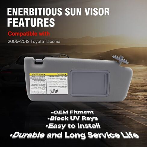 Right Passenger Side Sun Visor for 2005-2012 Toyota Tacoma Without Light 74310-04081-B0(Gray) in Saudi Arabia
