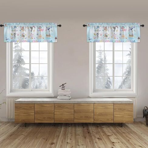 Colorful Sea Animals Valance 54''x18'' Kids Toddler Nursery Bedroom Window Decor Drapes Whale Dolphin Turtle Sea Horse Corals Rainbow Rod Pocket Short Curtains for Kitchen Living Room Bathroom 1 Pack in Saudi Arabia