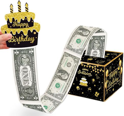 Happy Birthday Money Box for Cash Gift Pull Out, Black and Gold Surprise Gift Boxes for Kids Adults with Pull Out Happy Birthday Card and 30Pcs Transparent Bags - Creative Ways to Give Cash as A Gift in Kuwait