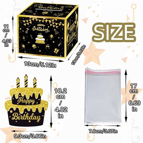 Happy Birthday Money Box for Cash Gift Pull Out, Black and Gold Surprise Gift Boxes for Kids Adults with Pull Out Happy Birthday Card and 30Pcs Transparent Bags - Creative Ways to Give Cash as A Gift in Kuwait