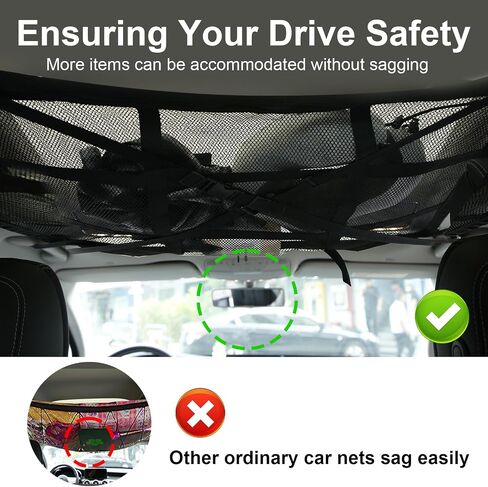 Cargo Net, 35.83X24.8 Inch Upgraded (No Sagging) Car Ceiling Cargo Net Adjustable Car Roof Net Car Roof Storage Organizer for Car SUV Truck Camping Accessories in Saudi Arabia