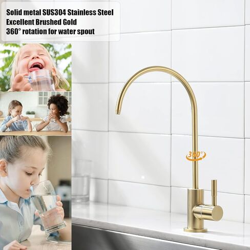 Havin Gold Drinking Water Faucet,Brushed Gold Reverse Osmosis Faucet,Water Filter Faucet for Kitchen Sink Use,Beverage Faucet,Lead-Free Stainless Steel(Brushed Gold) in Saudi Arabia