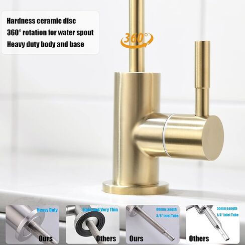 Havin Gold Drinking Water Faucet,Brushed Gold Reverse Osmosis Faucet,Water Filter Faucet for Kitchen Sink Use,Beverage Faucet,Lead-Free Stainless Steel(Brushed Gold) in Saudi Arabia