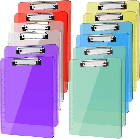 MIAHART 12 قطعة من ألواح الحافظة البلاستيكية بحجم A4، لوحة مشبك شفافة ملونة مع مسطرة جانبية، مجموعة كبيرة من لوحات الحافظة للممرضات والمكتب والفصول الدراسية، مقاس 9 × 12.5 بوصة in Kuwait