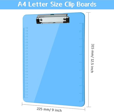 MIAHART 12 قطعة من ألواح الحافظة البلاستيكية بحجم A4، لوحة مشبك شفافة ملونة مع مسطرة جانبية، مجموعة كبيرة من لوحات الحافظة للممرضات والمكتب والفصول الدراسية، مقاس 9 × 12.5 بوصة in Kuwait