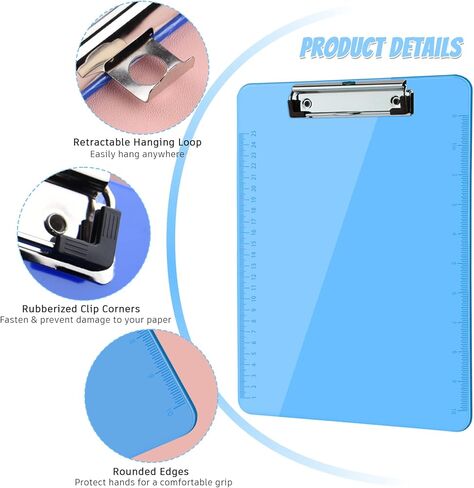 MIAHART 12 قطعة من ألواح الحافظة البلاستيكية بحجم A4، لوحة مشبك شفافة ملونة مع مسطرة جانبية، مجموعة كبيرة من لوحات الحافظة للممرضات والمكتب والفصول الدراسية، مقاس 9 × 12.5 بوصة in Kuwait
