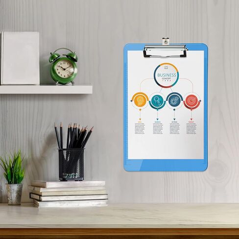 MIAHART 12 قطعة من ألواح الحافظة البلاستيكية بحجم A4، لوحة مشبك شفافة ملونة مع مسطرة جانبية، مجموعة كبيرة من لوحات الحافظة للممرضات والمكتب والفصول الدراسية، مقاس 9 × 12.5 بوصة in Kuwait