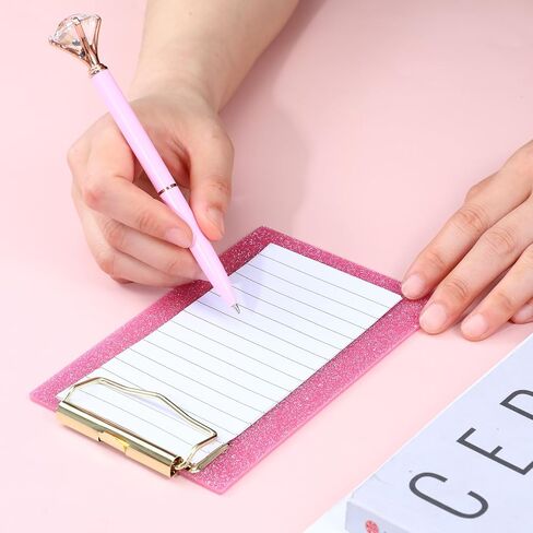 Junkin 6 Pcs Glitter Mini Clipboards 4 x 6 Inch Bling Clipboard Small Clipboards Acrylic Pocket Cute Clipboard with Profile Clip for Small Notepad School Classroom Students Women Girls, 6 Colors in Saudi Arabia