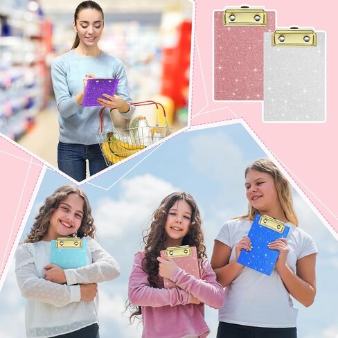 Junkin 6 Pcs Glitter Mini Clipboards 4 x 6 Inch Bling Clipboard Small Clipboards Acrylic Pocket Cute Clipboard with Profile Clip for Small Notepad School Classroom Students Women Girls, 6 Colors in Saudi Arabia