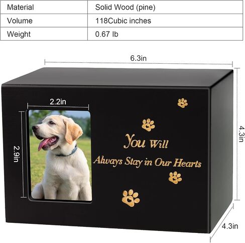 Pet Urns,Pine Wood Keepsake Memorial for Dogs/Cats Ashes,Apply Up to 45 lb,Photo Frame Funeral Cremation Small or Medium Box,Black in Saudi Arabia