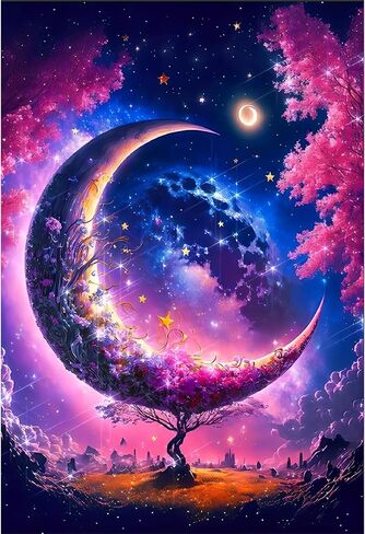 uohqhi Tree of Life DIY Diamond Painting Kit, Moon of Tree 5D Diamond Art Kit for Audult Beginner, Full Diamond Dot Diamond Painting Gemstone Art and Crafts Office Wall Decoration 12X16inches in Saudi Arabia