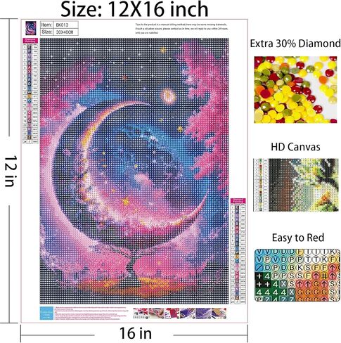 uohqhi Tree of Life DIY Diamond Painting Kit, Moon of Tree 5D Diamond Art Kit for Audult Beginner, Full Diamond Dot Diamond Painting Gemstone Art and Crafts Office Wall Decoration 12X16inches in Saudi Arabia